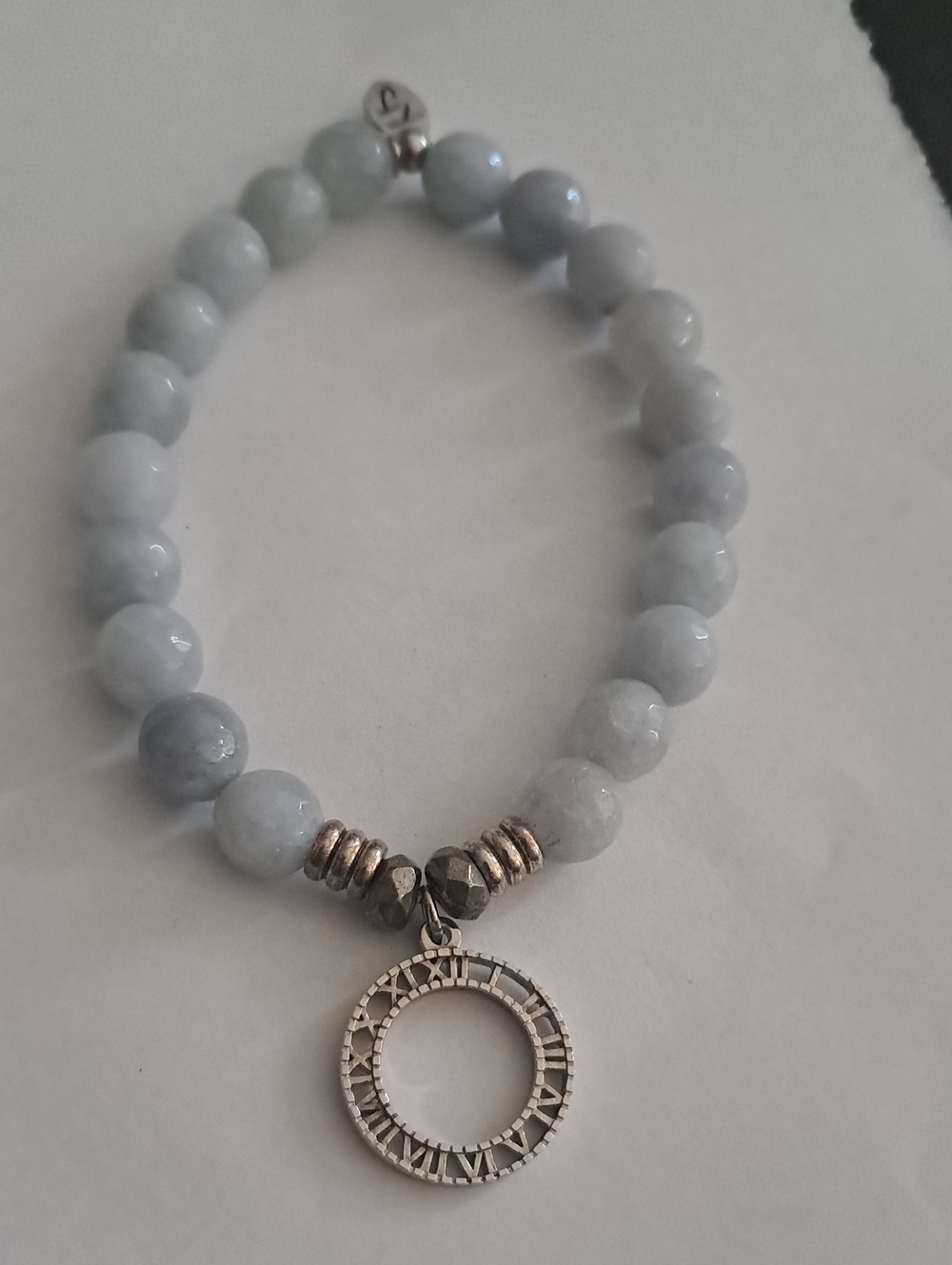 Authentic T. Jazelle Blue Quartzite Timeless Roman Numeral Charm Bracelet